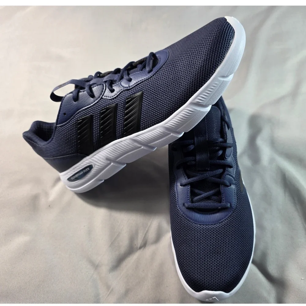 Adidas Cloudfoam Flex Men 11 Navy Black Wide Fit Running Shoes HQ4853 NEW